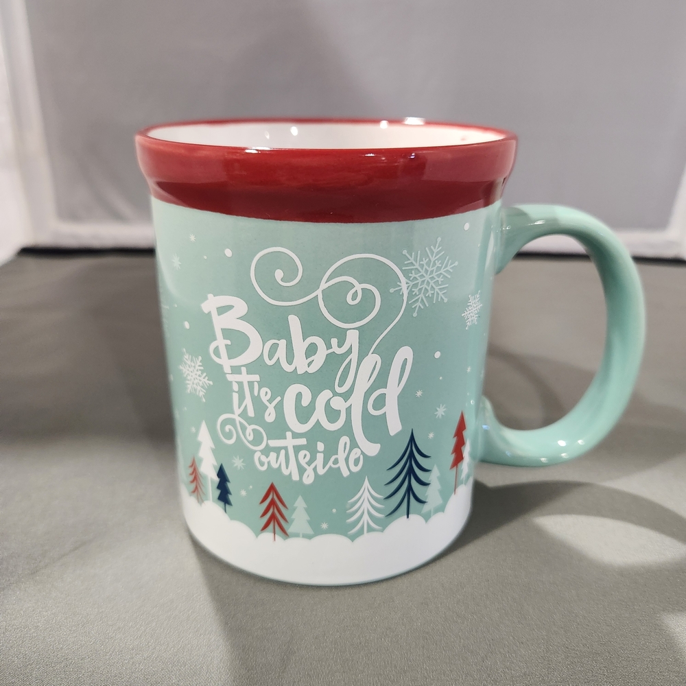 Holiday Christmas Mug with Red and Blue Design "Baby It's Cold Outside"